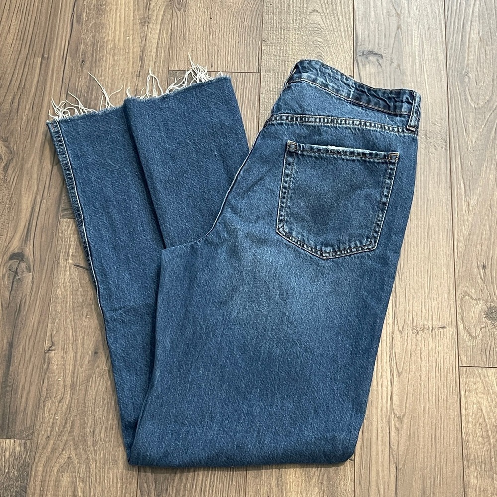 Aeropostale High Rise Wide Leg Distressed Raw Hem Jeans Blue Womens 12 REG